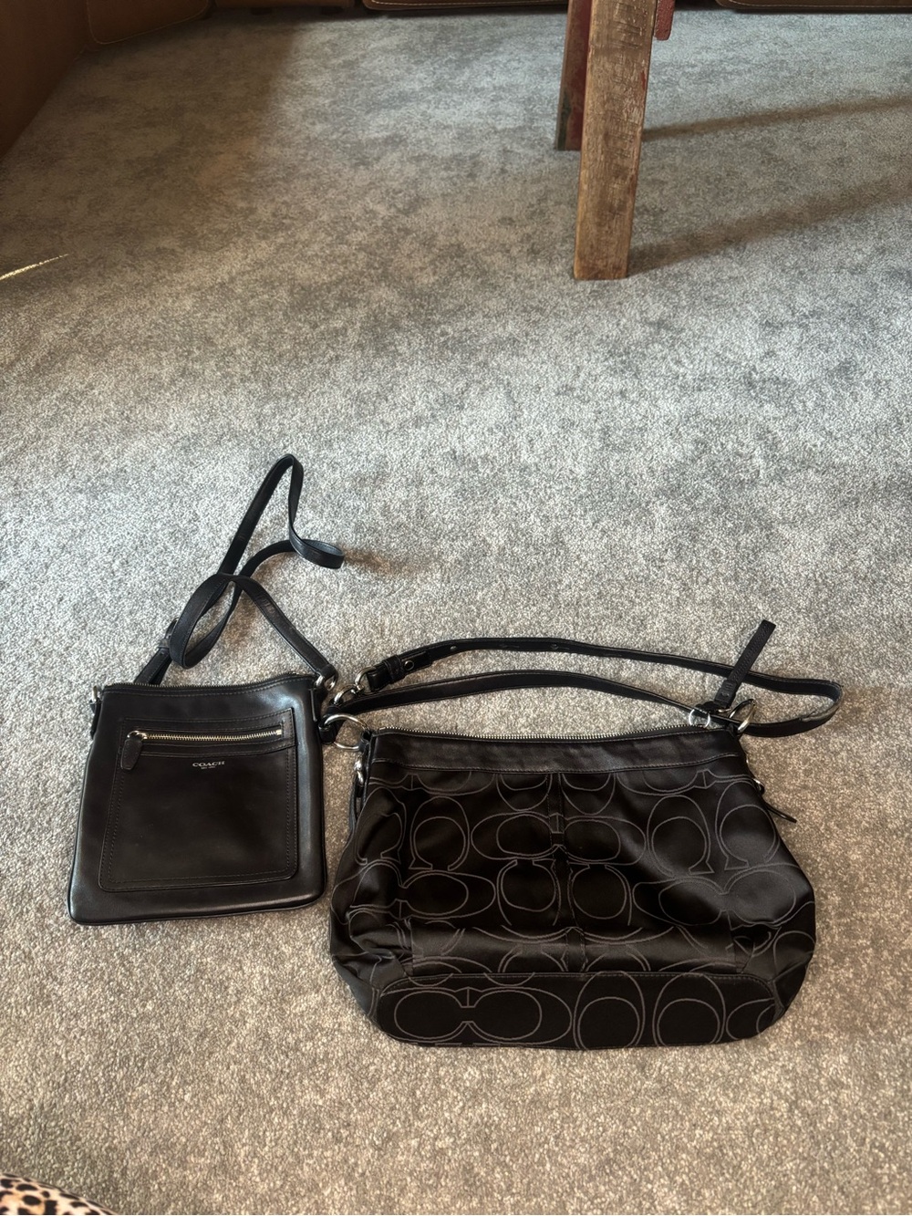 Coach Black Signature Jacquard and Leather Crossbody Duo